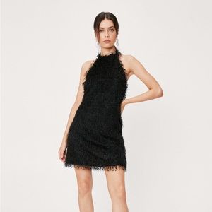 Brand new with tags! Nasty Gal black dress with halter neck & fringe detailing.